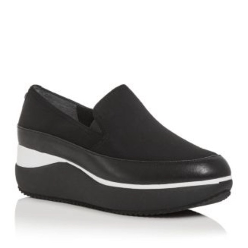 Donald J. Pliner Lizzie Black and White Platform slip in shoes.